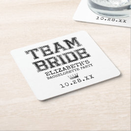 Collegiate Team Bride Bachelorette Party Underlägg Papper Kvadrat