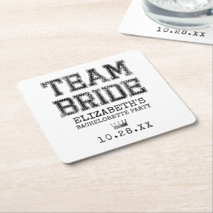 Collegiate Team Bride Bachelorette Party Underlägg Papper Kvadrat