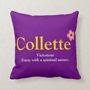 Collette namn betyder blommor lila rosa gult kudde