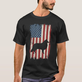 Collie American Flagga Usa Hund Puppy USA T Shirt