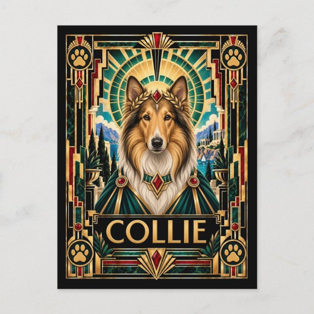 Collie, Art Deco Hund Vykort (Framsida)