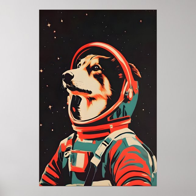 Collie Astronaut Affisch, Collie Retro Tryck (Framsidan)