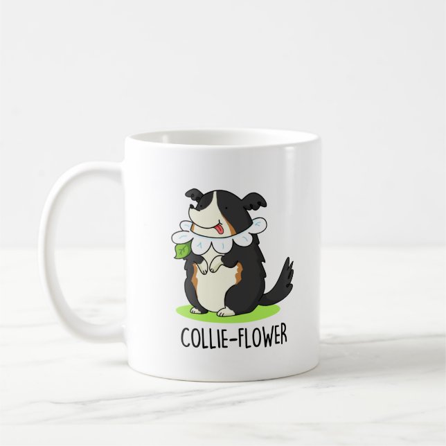 Collie-Blommor Funny Gräns Collie Hund Pun Kaffemugg (Vänster)