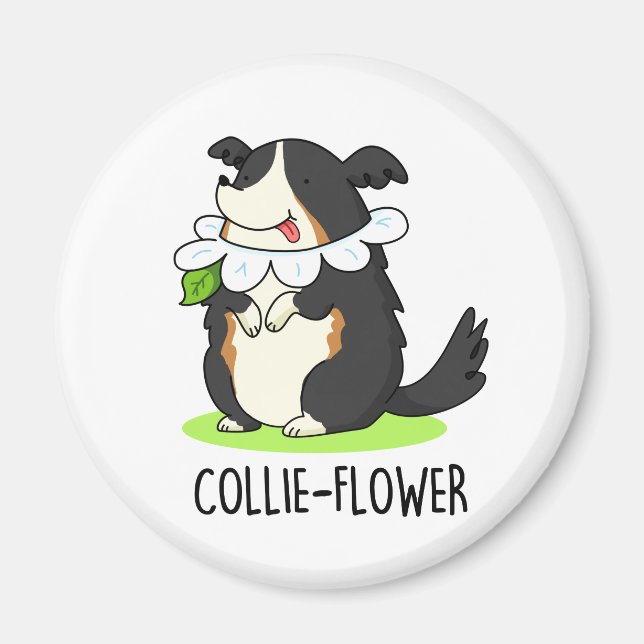 Collie-Blommor Funny Gräns Collie Hund Pun Magnet (Framsidan)