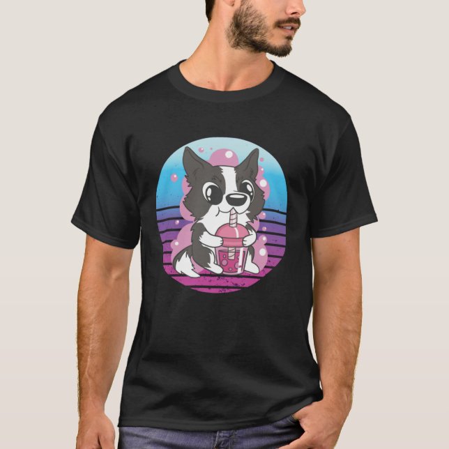 Collie Dog Bubble Tea T Shirt (Framsida)