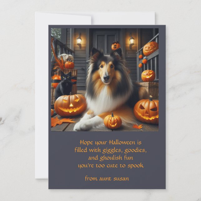 Collie Dog Halloween för barn  Julkort (Framsida)