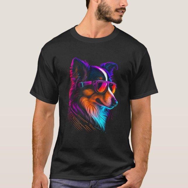 Collie Dog owner Vaporwave Notorious DJ T Shirt (Framsida)