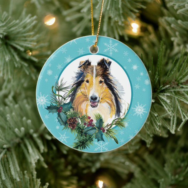 Collie Evergreen Blue Snowflake Gräns Julgransprydnad Keramik (Träd)