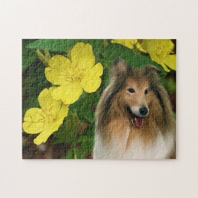 Collie Gult Primrose Hund Art Pussel (Horisontell)