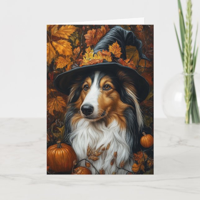 Collie Häxa Halloween Helgkort (Framsida)