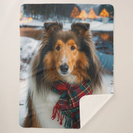 Collie Holiday  Sherpa Blanket