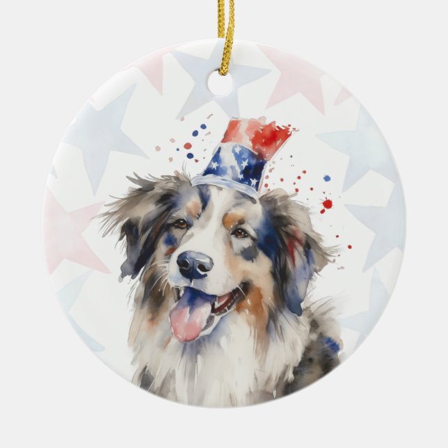 Collie Hund, 4:e juli Personlig Julgransprydnad Keramik (Framsidan)
