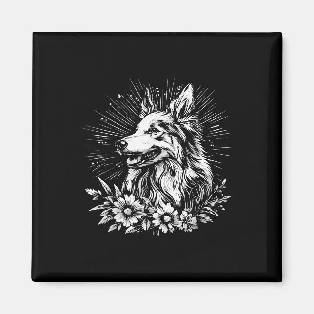 Collie Hund älskare Retro Stil Tattoo Magnet (Framsidan)