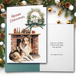 Collie Hund Fireplace jul Kväll Card Helgkort