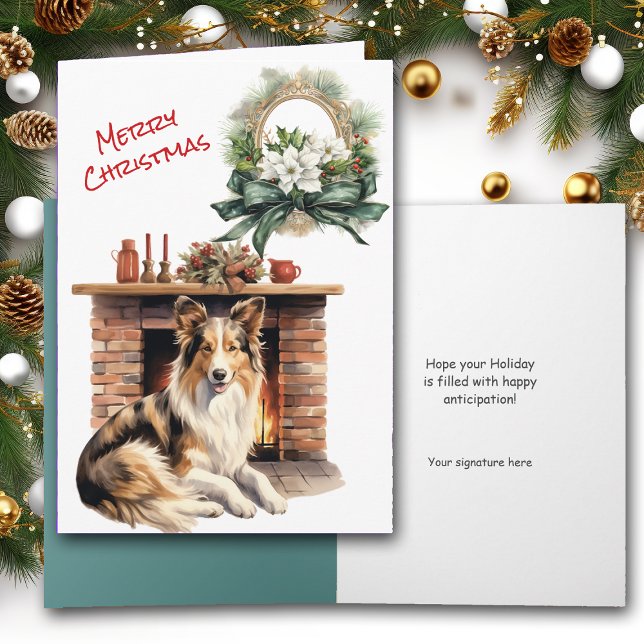 Collie Hund Fireplace jul Kväll Card Helgkort (Skapare uppladdad)
