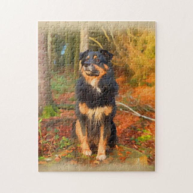 Collie Hund in Autumn Forest Pastel Sketch Pussel (Vertikal)