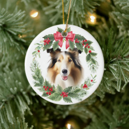 Collie Hund Red Bow Holly Wandeans Julgransprydnad Keramik