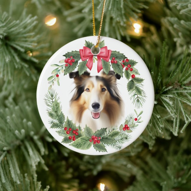 Collie Hund Red Bow Holly Wandeans Julgransprydnad Keramik (Träd)