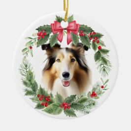 Collie Hund Red Bow Holly Wandeans Julgransprydnad Keramik