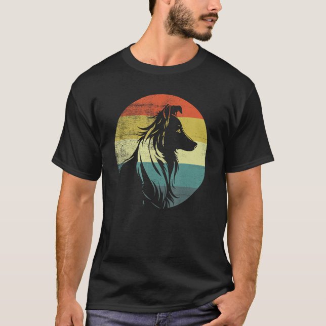 Collie Hund Retro Stil T Shirt (Framsida)