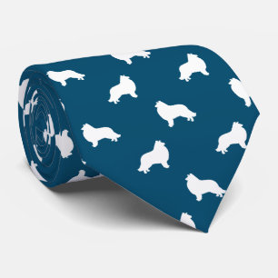 Collie Hund Silhouettes Mönster Blue och White Slips