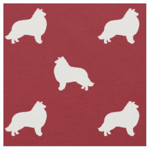 Collie Hund Silhouettes Red and White Patterned Tyg