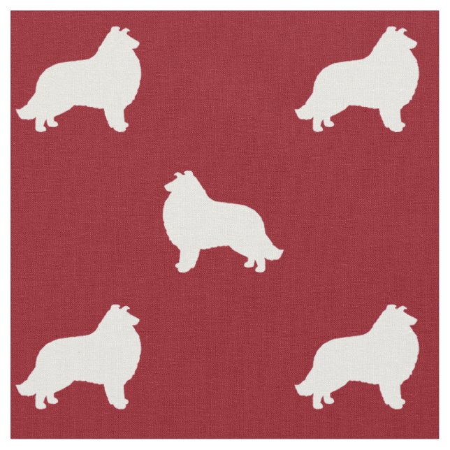 Collie Hund Silhouettes Red and White Patterned Tyg (Närbild)