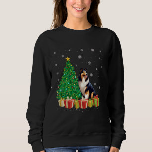 Collie Hund Träd Lighting Santa Hat Collie Hund T Shirt