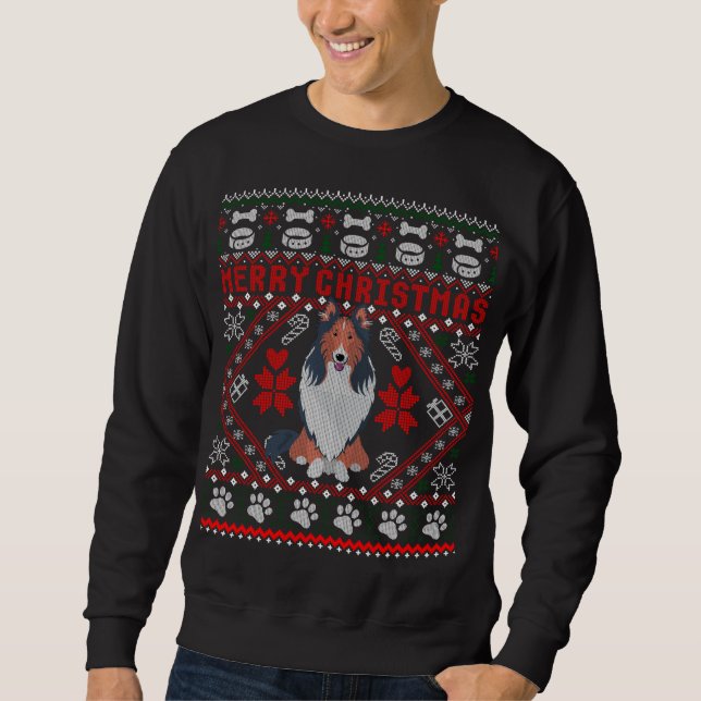 Collie Hund Ugly Sweater Funny Gift Lång Ärmad Tröja (Framsida)