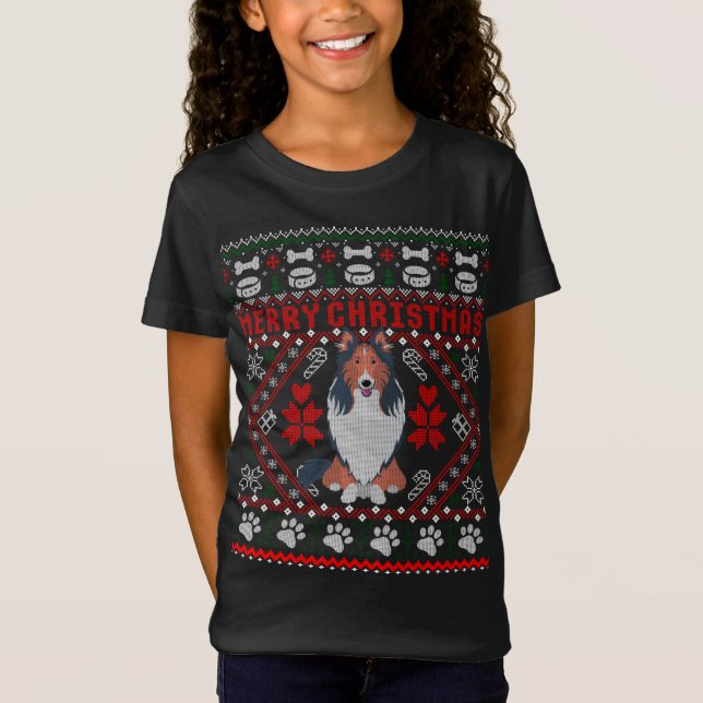 Collie Hund Ugly Sweater Funny Gift T Shirt (Framsida)