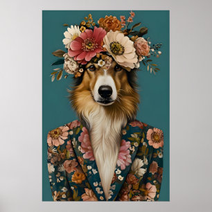 Collie i kostymaffisch, Collieporträtt, Collie Olj Poster