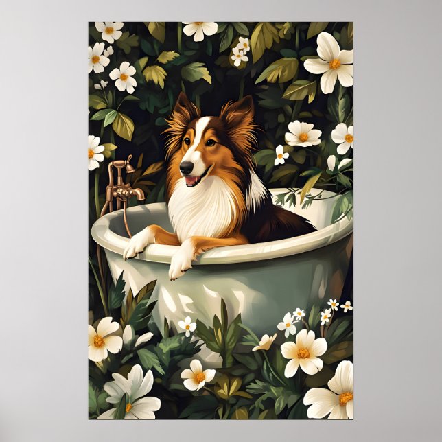 Collie In Bathtub Poster, Funny Dog Poster, Collie Poster (Framsidan)