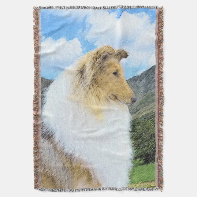 Collie in Mountains (Rough) Målning - Hund Art Filt (Framsidan Vertikal)