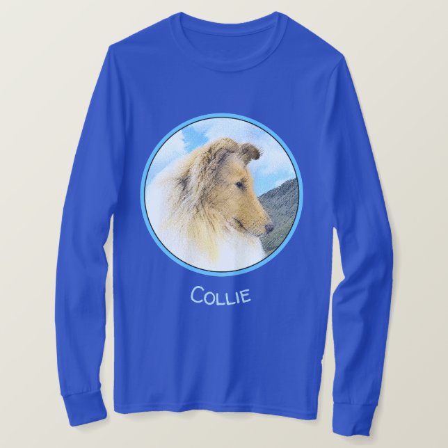 Collie in Mountains (Rough) Målning - Hund Art T Shirt (Design framsida)