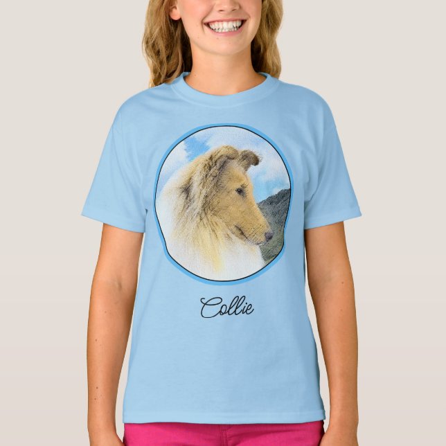 Collie in Mountains (Rough) Painting (Avtryck) - H T Shirt (Framsida)