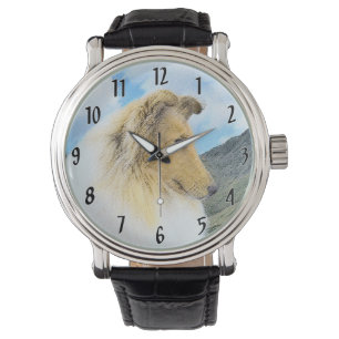 Collie in Mountains (Rough) Painting (Konst) - Hun Armbandsur