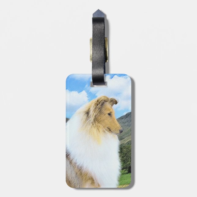 Collie in Mountains (Rough) Painting (Konst) - Hun Bagagebricka (Baksidan Lodrät)