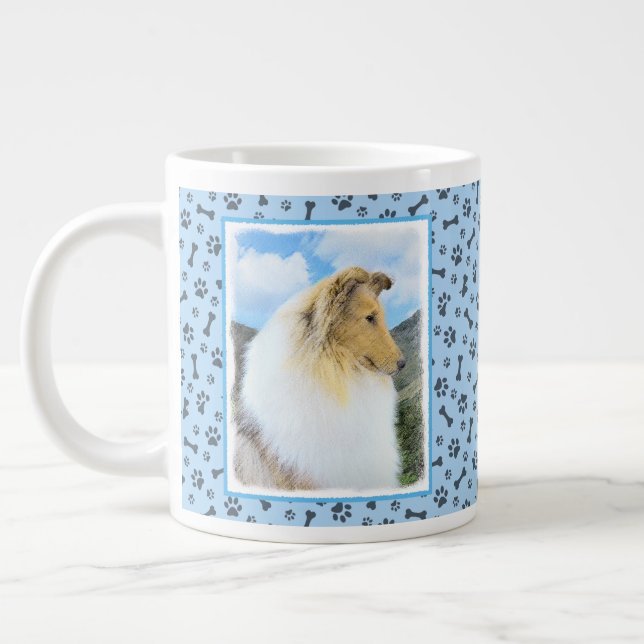 Collie in Mountains (Rough) Painting (Konst) - Hun Jumbo Mugg (Vänster)