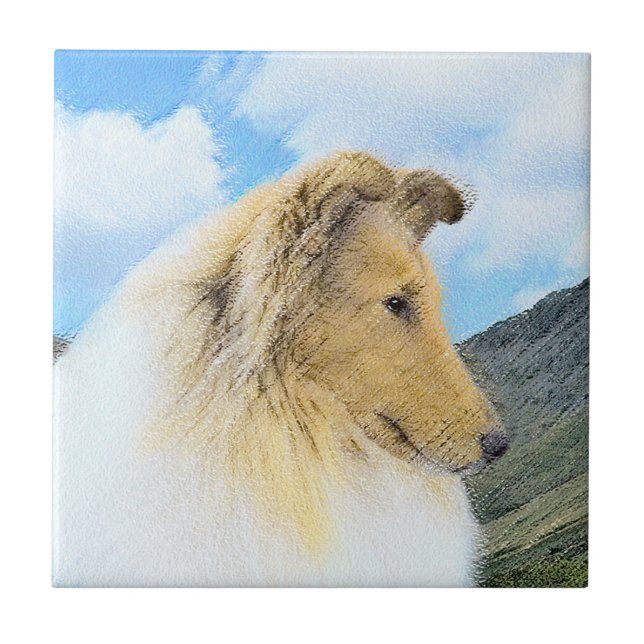 Collie in Mountains (Rough) Painting (Konst) - Hun Kakelplatta (Framsidan)