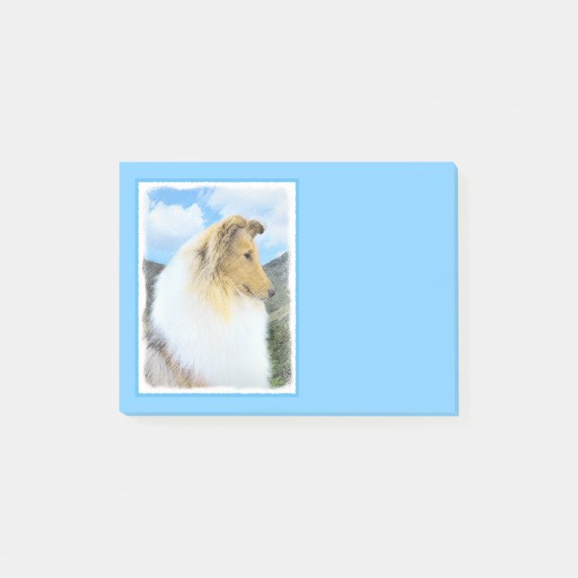 Collie in Mountains (Rough) Painting (Konst) - Hun Post-it Block (Framsida)