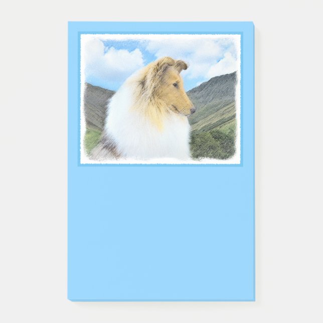 Collie in Mountains (Rough) Painting (Konst) - Hun Post-it Block (Framsida)