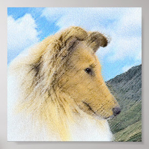 Collie in Mountains (Rough) Painting (Konst) - Hun Poster