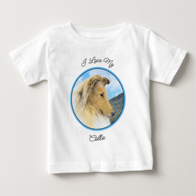 Collie in Mountains (Rough) Painting (Konst) - Hun T Shirt (Framsida)