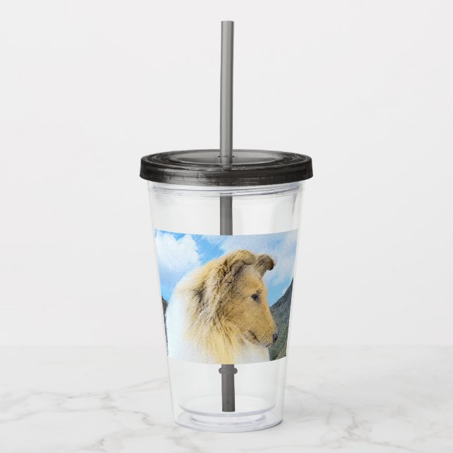Collie in Mountains (Rough) Painting (Konst) - Hun Take Away Mugg (Framsida)