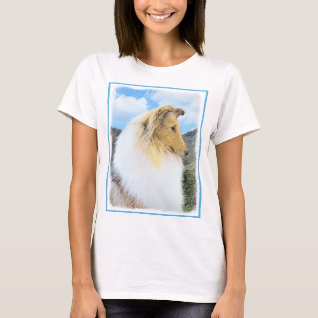 Collie in Mountains (Rough) Painting (Konst) - Hun Tee Shirt (Framsida)