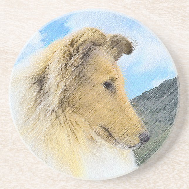 Collie in Mountains (Rough) Painting (Konst) - Hun Underlägg (Framsidan)