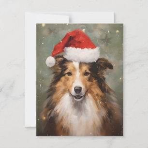 Collie jul borst målning konstverk julkort