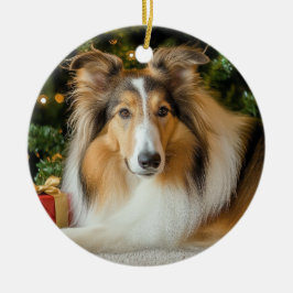 Collie jul julgransprydnad keramik