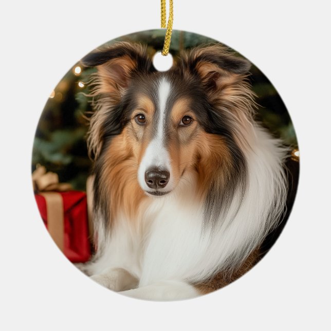 Collie jul julgransprydnad keramik (Framsidan)