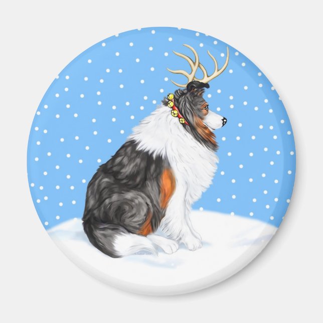 Collie jul Reindeer Tri Magnet (Framsidan)